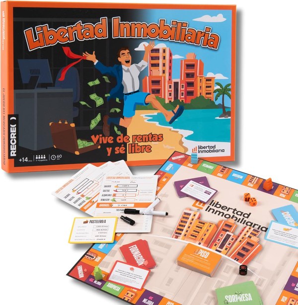 Caja y tablero del juego de mesa Libertad Inmobiliaria, de Carlos Galán